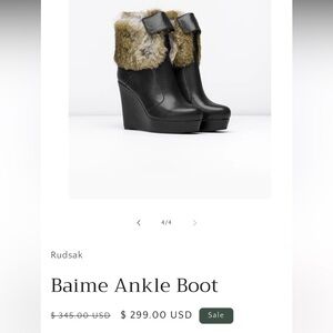 RUDSAK Black Wedge Boots with Brown Fur Trim